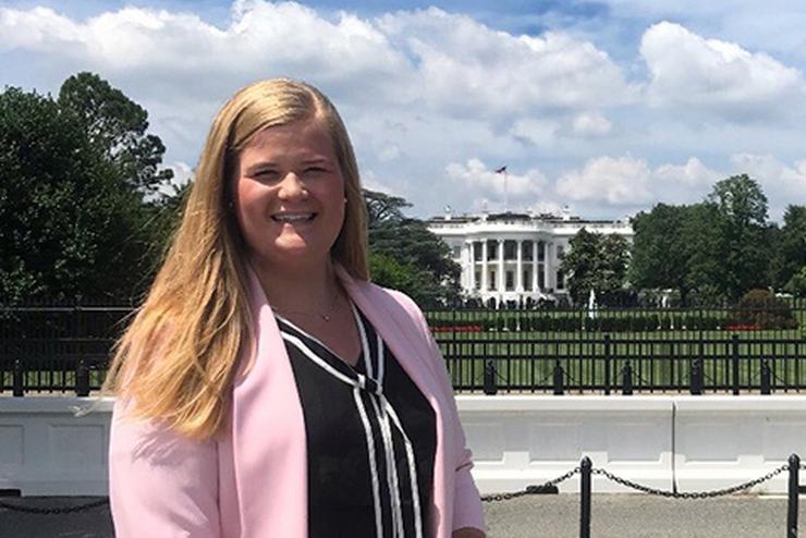 Erika Bone stands in front of the White House during her internship with Senator Roy Blunt.