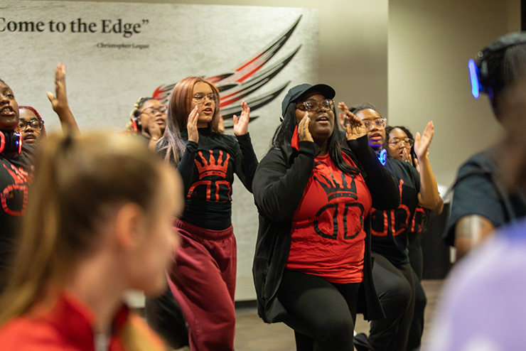 Southeast students chant at the engage fest.