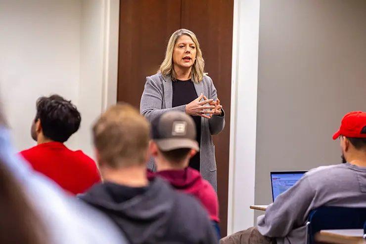 a lecturer talks at the front of a classroom at semo a Missouri college known for job readiness