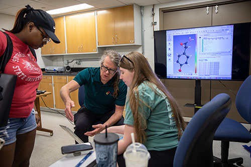Southeast Missouri State University physic student solves a problem on a computer. 