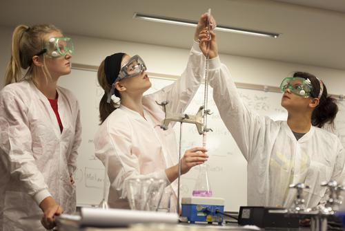 Southeast Missouri State University chemistry students perform an experiment. 