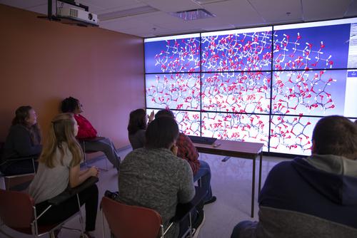 Southeast Missouri State University physics students attend a visualization Lab in Magill Hall. 