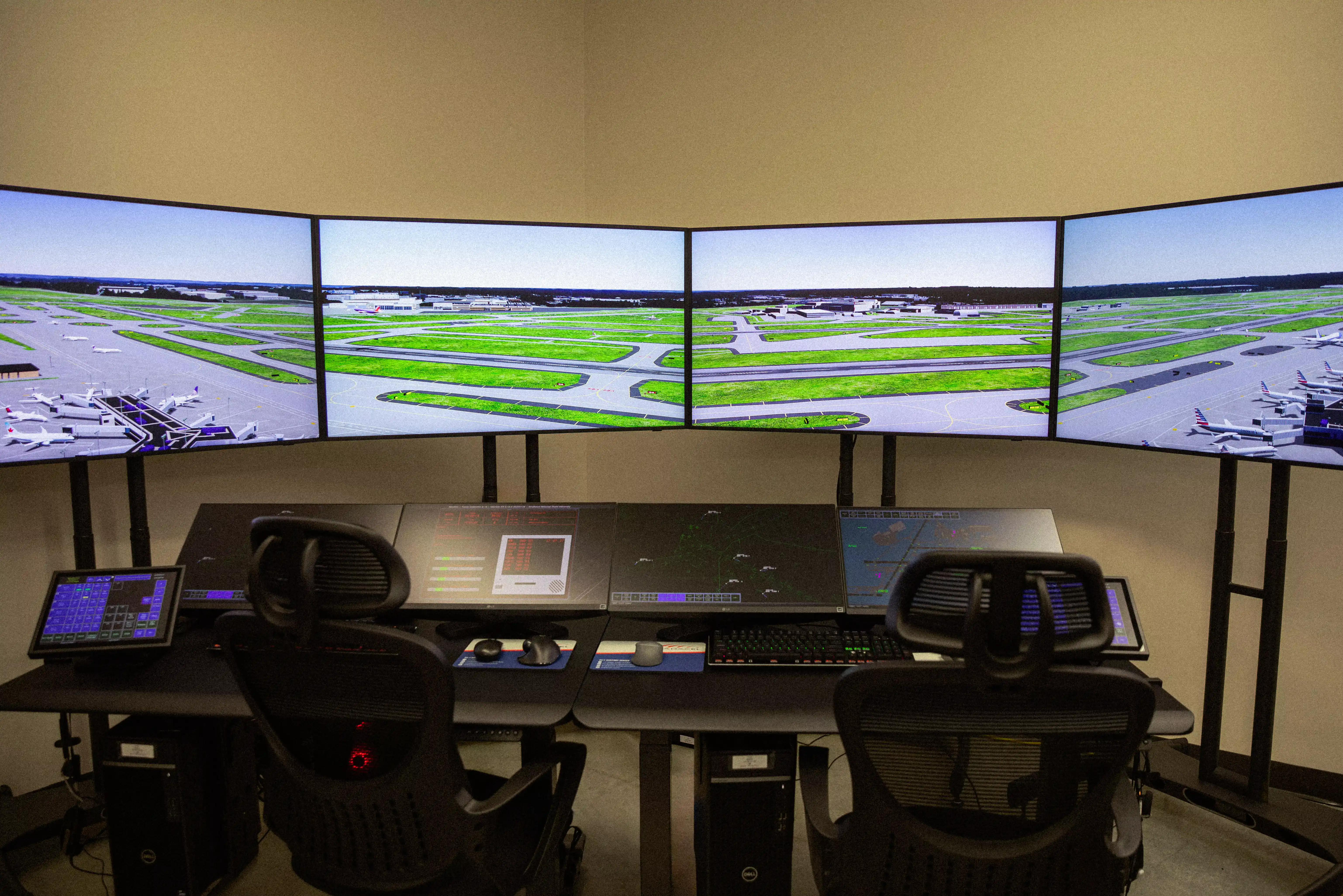 ATC simulator wide view for semo students in aviation management to use