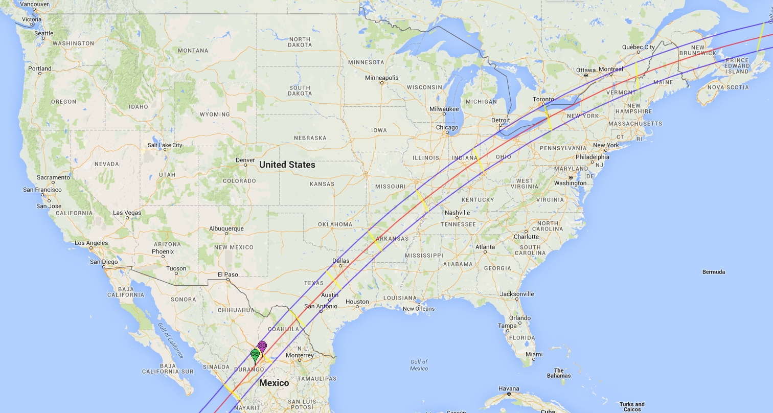 NASA's map of the 2024 total solar eclipse path across the United States