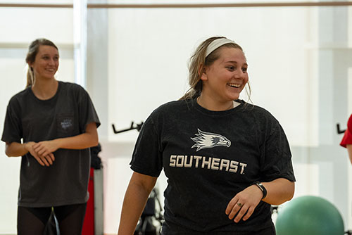 a patron of the Rec Center participates in a fitness class
