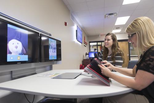 Students utilize a Mediascape at The EDvolution Center.