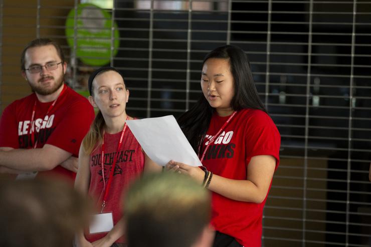 Students speak at the Camp Redhawk Leadership Inventory.