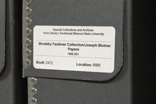 One of the boxes containing the Blotner Pages in The Rare Book Room.