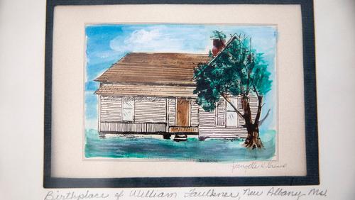 Drawing of a house, the birthplace of William Faulkner.