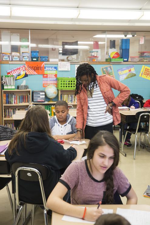 Andrea Cox student teaching at Cape Central Middle.