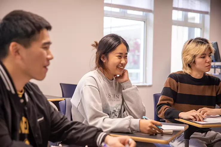 SEMO international students in their English class laugh during class discussion
