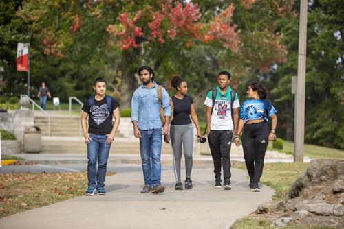 International students walking together on campus