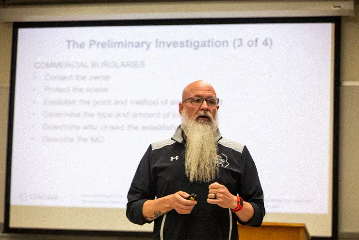 An instructor in the Criminal Justice program at SEMO teaching about real world experienes in the field