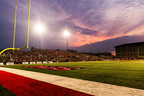 Everyone gathers at Houck, and the picture is shot from the end goal.