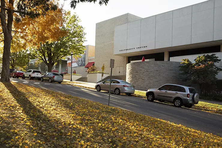 a street view of the university center at SEMO at the Henderson Street entrance