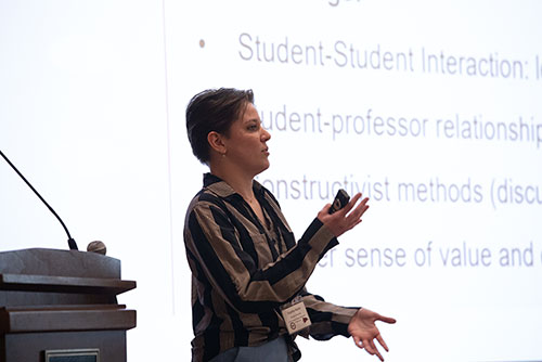 A student gives a presentation at the student research conference.