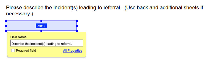 screenshot of Adobe Acrobat with text box naming item open