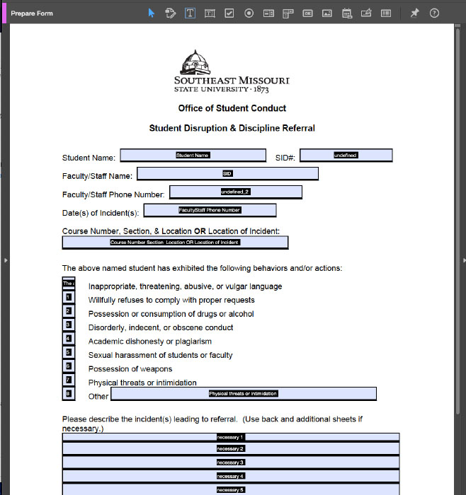 screenshot in Adobe Acrobat of the beginning of creating a form