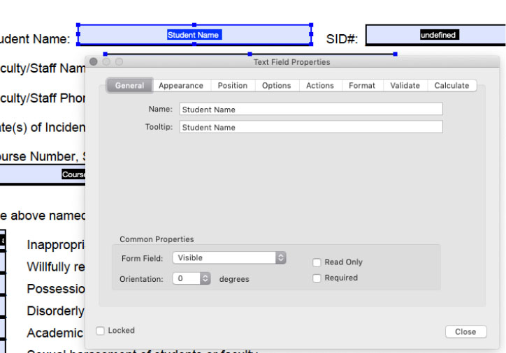 screenshot of the edit field dialog box