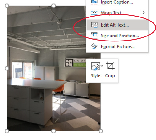 screenshot of right click menu for adding alt text to an image