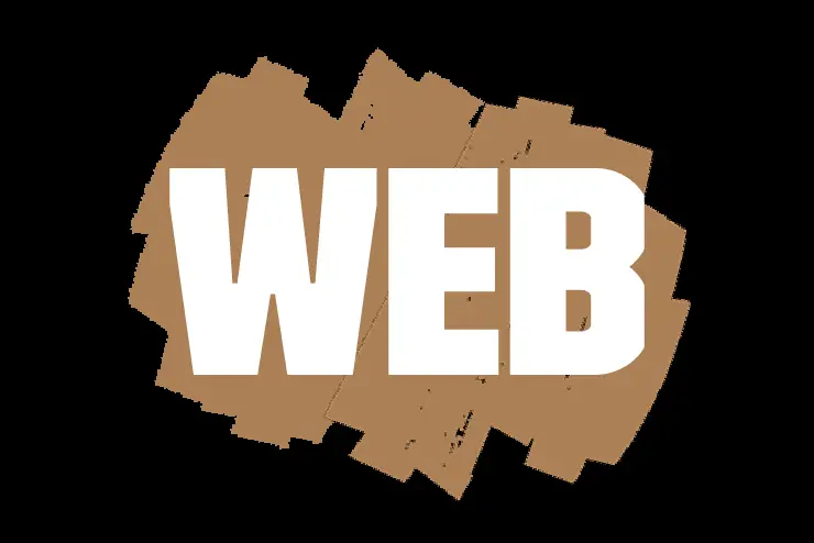 Hands typing on a keyboard with a blue overlay and text saying WEB 