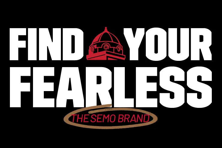 Red background with black and white text stating The Will To Do Southeast Missouri State University Brand Guidelines 