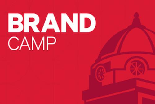Red background with cardiac red dome supergraphic and white text stating Brand Camp 