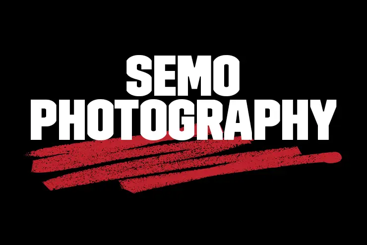 black background with white text stating 'semo photography'
