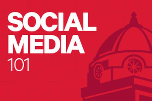 Red background with cardiac red dome supergraphic and white text stating Social Media 101 