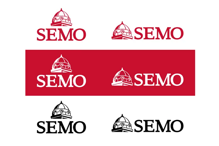a visual example of acceptable color variations of the SEMO supergraphic