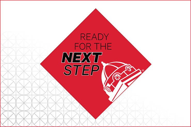 Graduation Cap Design that reads: "Ready for the Next Step", with Academic Dome pictured on the right.
