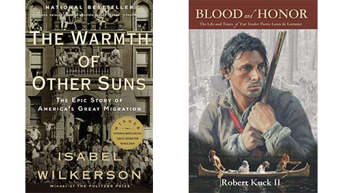 Image of book covers for 'The Warmth of Other Suns' and 'Blood and Honor'.