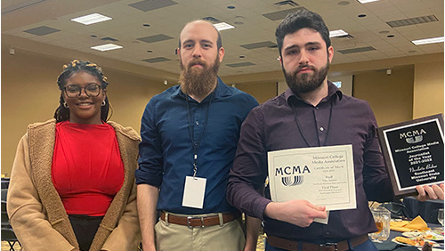 Group image of Arrow audio producer Amari Bell, reporter Matthew Morey, and editor Nathan Gladden.