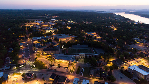 Image of the Southeast campus at night.