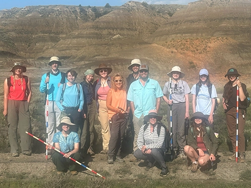 A photo of SEMO students posed together while in Montana at the PaleoX Field School.