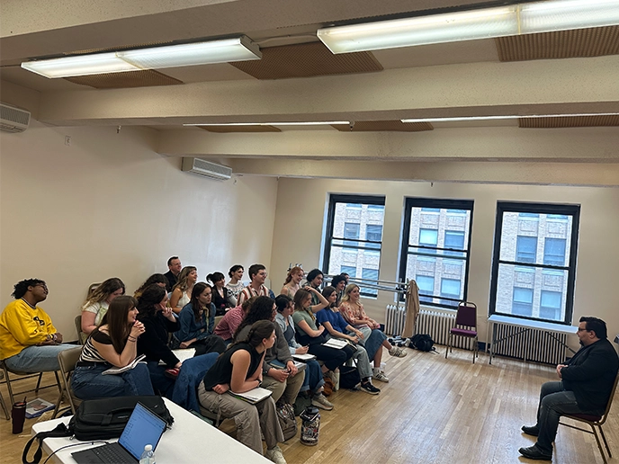 A photo of SEMO's Holland College of Arts and Media seniors in a classroom at the senior showcase in New York City.