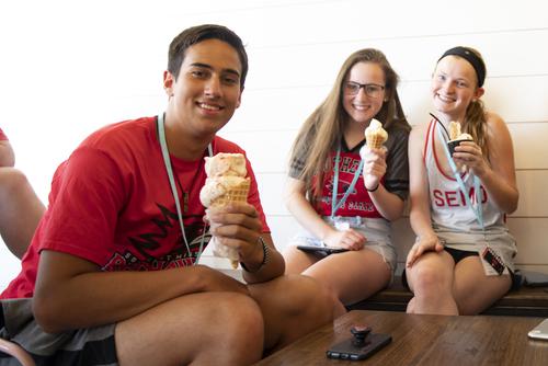 Students attending Camp Redhawk enjoy ice cream together at Sugar Chic Creamery.