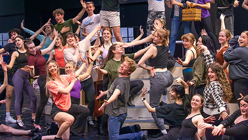 Students practice rehearsal for a production.