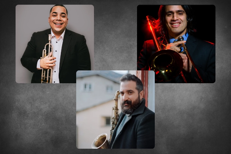 Portraits of Jesus Ricardo, Hery Paz, and Eddy Venegas on a gray background