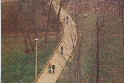 Students climbing up Cardiac Hill back in the day