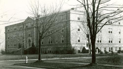 A black and white photo of the exterior of Cheney.