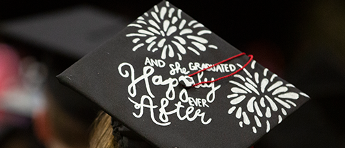 Grad Cap that says "And she graduated Happly ever After"
