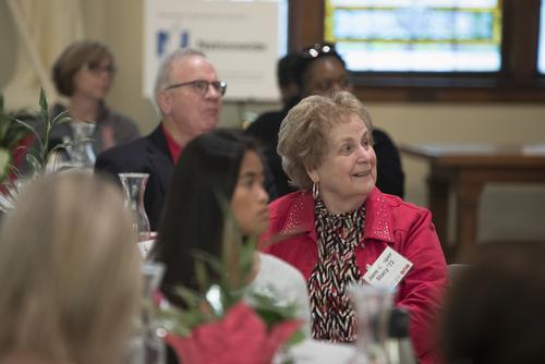 Jane Stacy at the Alumni Breakfast smiling