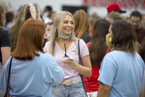 students eating ice cream from the ice cream pigout