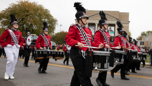 The SEMO Marching Band plays during the parade.