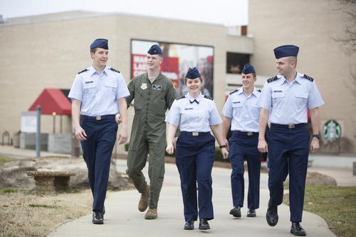ROTC members walk on campus