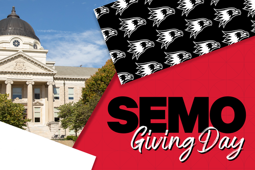 A graphic of Academic Hall that reads SEMO Giving Day
