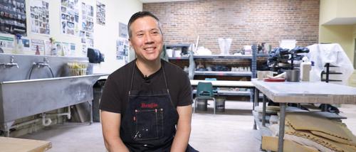 Professor Benjie Heu in the ceramics studio