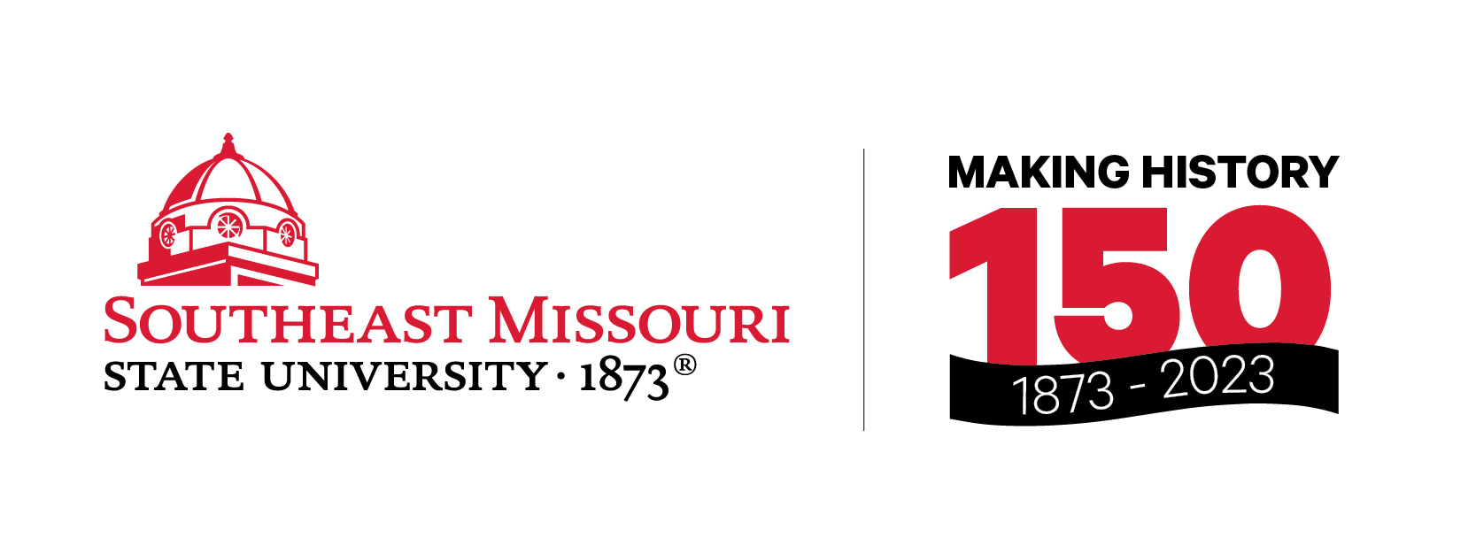 University logo with the 150 logo. It reads Making History with the number 150 below. 