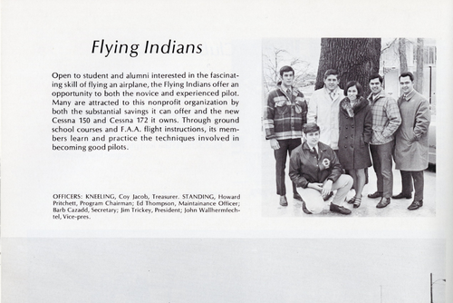 A year book page of the Flying Indians organization features students smiling for the camera.